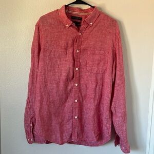 Banana Republic Red 100% Linen Button Down Shirt Camden Fit Unisex Mens Large